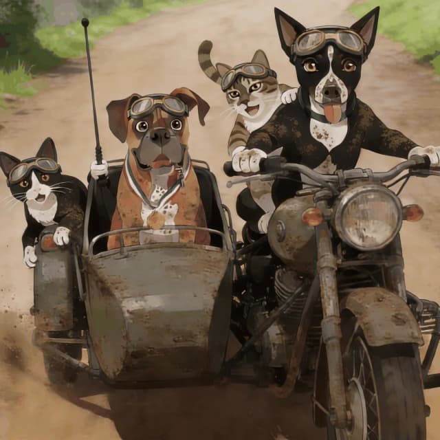 The SIDECAR crew riding their sidecar